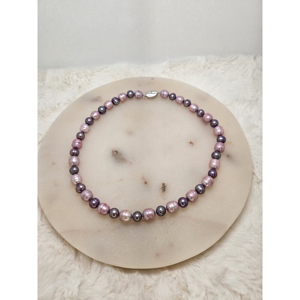 Honora Purple and Pink Large Pearl Necklace with 925 Sterling Clasp 18.5 Inches